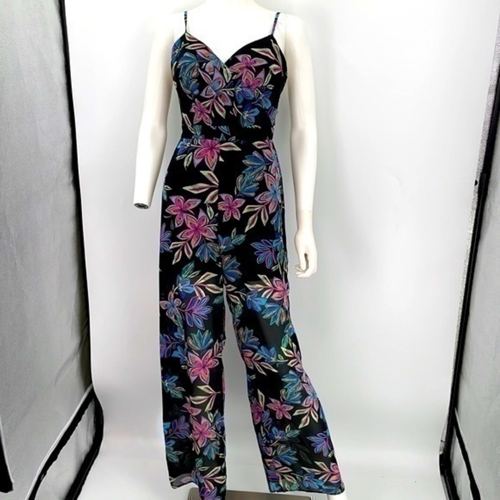 UEC Guess floral wide leg jumpsuit adjustable straps size 0